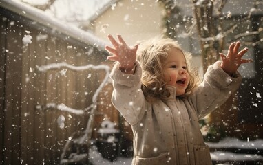Joyful Winter Playtime Toddler Engages in Playful Activities with Snow