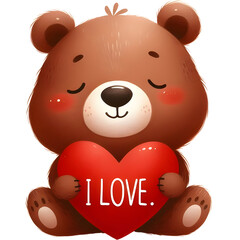 Obraz premium Brown bear with red heart shape. Valentine's Day.