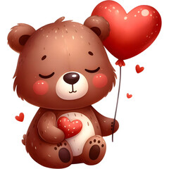 Obraz premium Brown bear with red heart shape. Valentine's Day.
