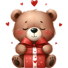 Brown bear with red heart shape. Valentine's Day.