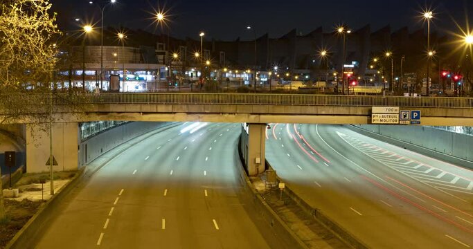 Night Timelapse from Porte de Saint-Cloud (Parc des Princes), Paris, France