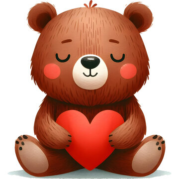 Brown bear with red heart shape