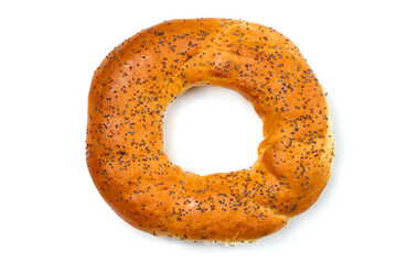A large bagel on a white background. Sweet bakery product close-up.