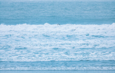 Wave splashing close-up. Crystal clear sea water, in the ocean in San Francisco Bay, blue water, pastel colors.