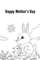 easter bunny with easter child coloring page