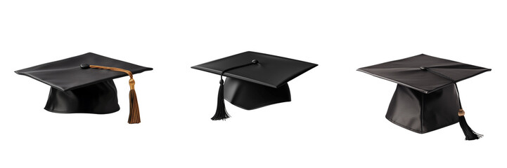 Set of Black graduation cap on a transparent background