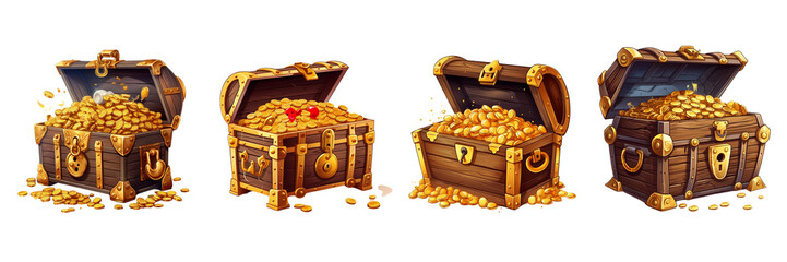 Set of Cartoon treasure chest isolated on a transparent background