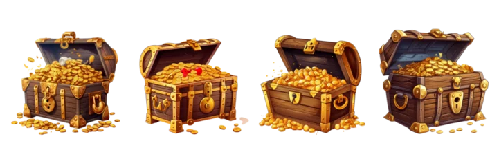 Fotobehang Set of Cartoon treasure chest isolated on a transparent background © anupdebnath