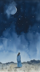 Generative AI, Moonlit Sky Illustration