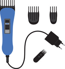 Electric hair clipper with a set of nozzles of different sizes. Vector illustration.