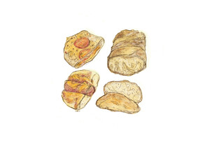 2種のチーズパンとソーセージパンとサラミが乗ったパン