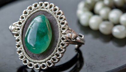 Silver and jade ring
