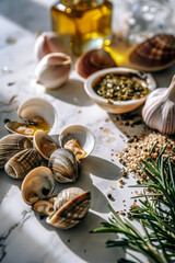 Fototapeta na wymiar Generative AI of delicious clams with garlic, olive oil, parsley and cilantro.