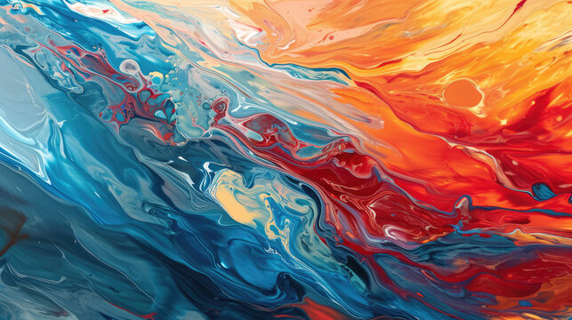 Fluid and flowing strokes of paint, abstract texture, soothing colors and contrast, multicolor sensory 