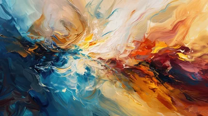 Deurstickers Fluid and flowing strokes of warm to cold color temperature paint, abstract texture, soothing colors and contrast, multicolor sensory  © Zachary