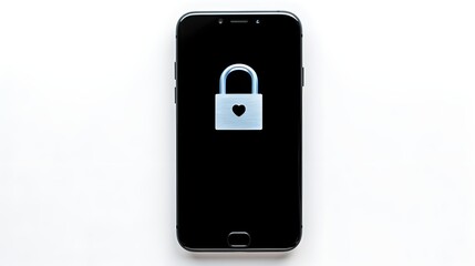 Closeup of a smartphone viewed from above with a padlock symbol on white smartphone screen - privacy security concept
