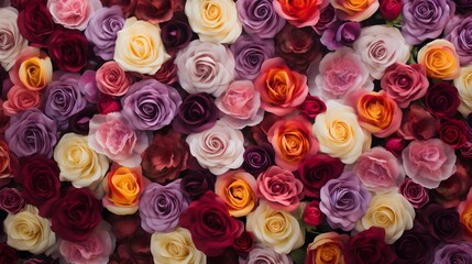 Flowers wall background with amazing colorful rose flowers