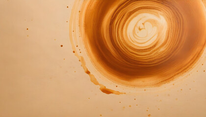 Top view of a brown coffee stain blots on textured light color paper with old rustic vantage...