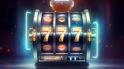 Slot machine wins the jackpot. 777 Big win concept. - obrazy, fototapety, plakaty