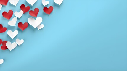 valentine background with many paper hearts on blue background