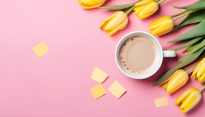 Tulips and cup of coffe