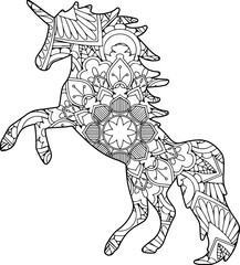 Fototapeta na wymiar Hand draw unicorn mandala coloring page for kdp