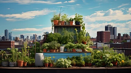 Urban farm on a roof poster with copy space - obrazy, fototapety, plakaty