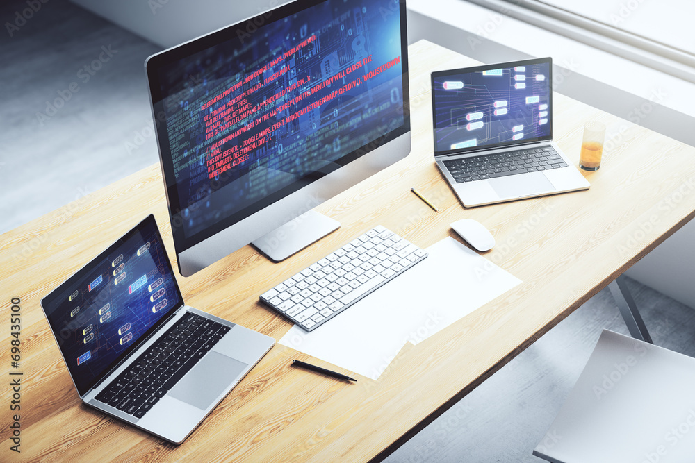 Leinwandbilder abstract creative coding concept on modern laptop screen. 3d rendering