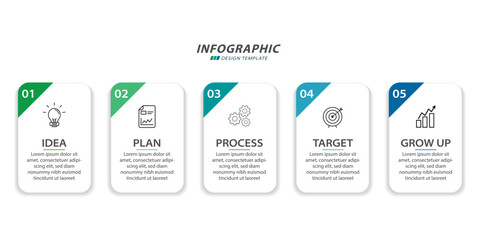 Timeline Creator infographic template. 5 Step timeline journey, calendar Flat simple infographics design template. presentation graph. Business concept with 5 options, gantt vector illustration.