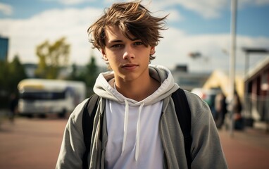 Bold Skateboarder Teen Boy Radiates Urban Street Fashion