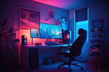 Gamer room setup, gamer pc, gradient background