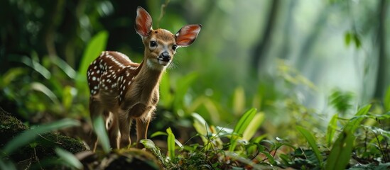 Obraz premium Adorable fawn in Thai forest