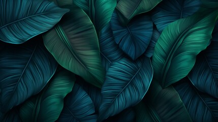 Immerse yourself in the opulence of a high-resolution 8K art background featuring tropical leaves in exquisite blue and green lines.