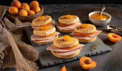 Obraz na płótnie Canvas Ham Biscuit Sandwiches with Apricot Mustard