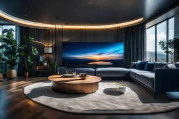 Futuristic Smart Home Living Room with High-Tech Gadgets