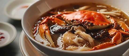 Chinese soup made with sharks fin, crab, and mushrooms.