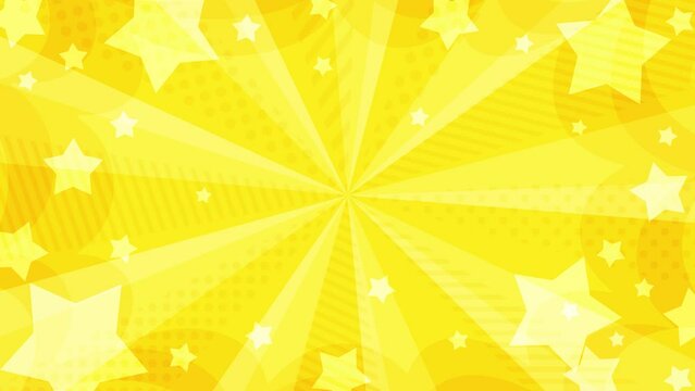 星が飛び出す模様が入ったお洒落な黄色の集中線放射背景動画