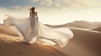 Fototapeta na wymiar Woman in a long white dress