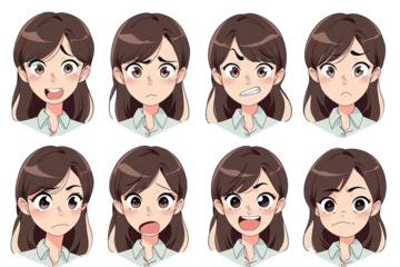 set of womens head expression cartoon