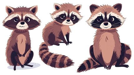 Set of Raccoon Cartoon