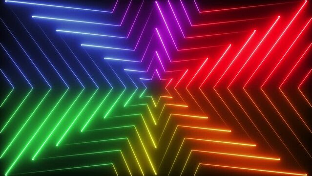 abstract neon lines stars motion background in rainbow colour