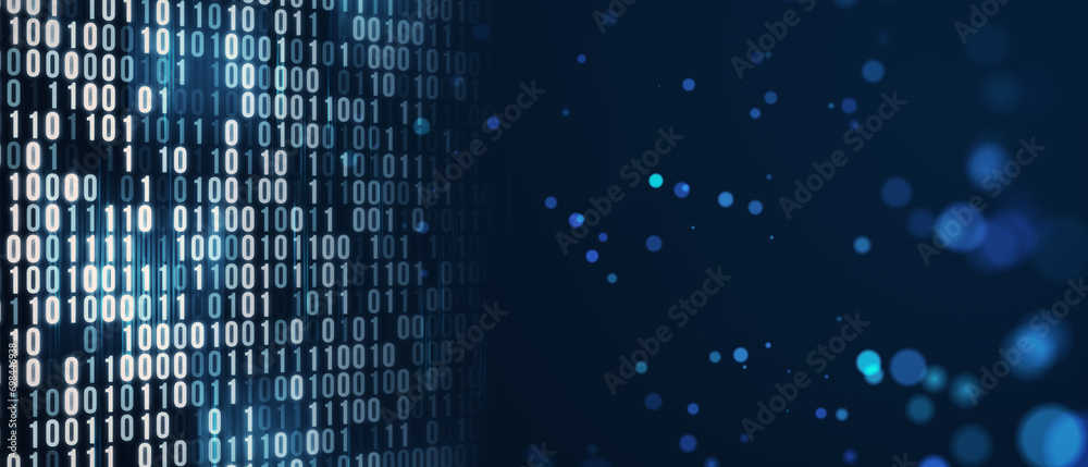 Poster Creative wide blurry bokeh coding language background. IT and landing page concept. 3D Rendering.