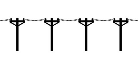 Black high voltage power electric pole transmit electricity silhouette icon flat vector design - obrazy, fototapety, plakaty