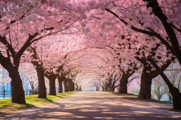 The beauty of cherry blossoms in full bloom in a park