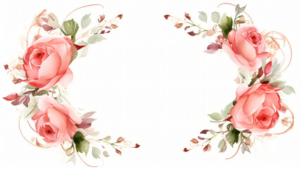 Watercolor circle frame rose