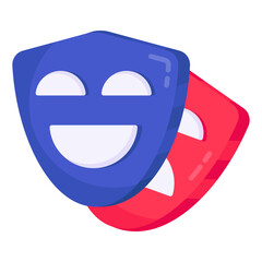       Happy and sad face mask, theater masks icon

