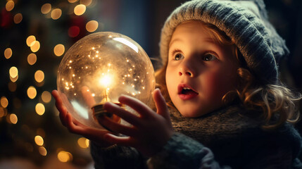 Naklejka premium Child amazed by christmas 