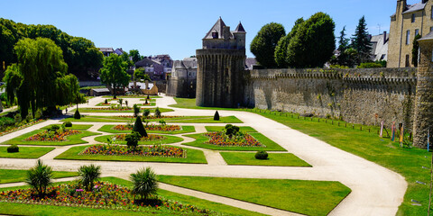 Castle garden Hermine fortification rampart in Vannes city in brittany west France