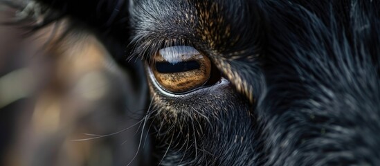 Close-up of a black goat's eye.