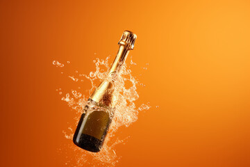  Champagne splashes on gold background. Celebration and holiday theme. 